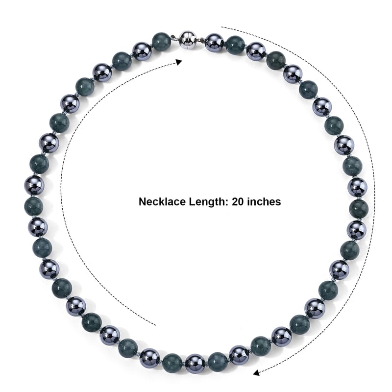 Natural Olmec Jadeite and Terahertz 290.00 ctw Beaded Necklace in Stainless Steel 20 Inches