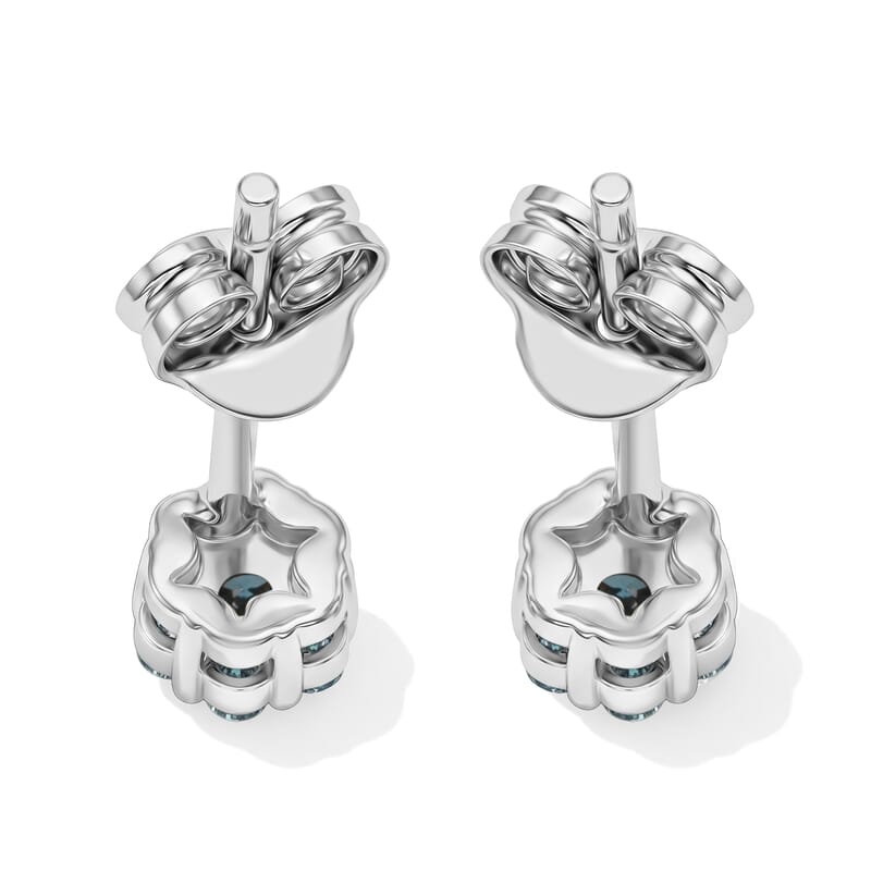 Luxuriant Lab Grown Blue Diamond (IR) SI 0.25 ctw Embrace Bloom Earrings in Rhodium Over Sterling Silver