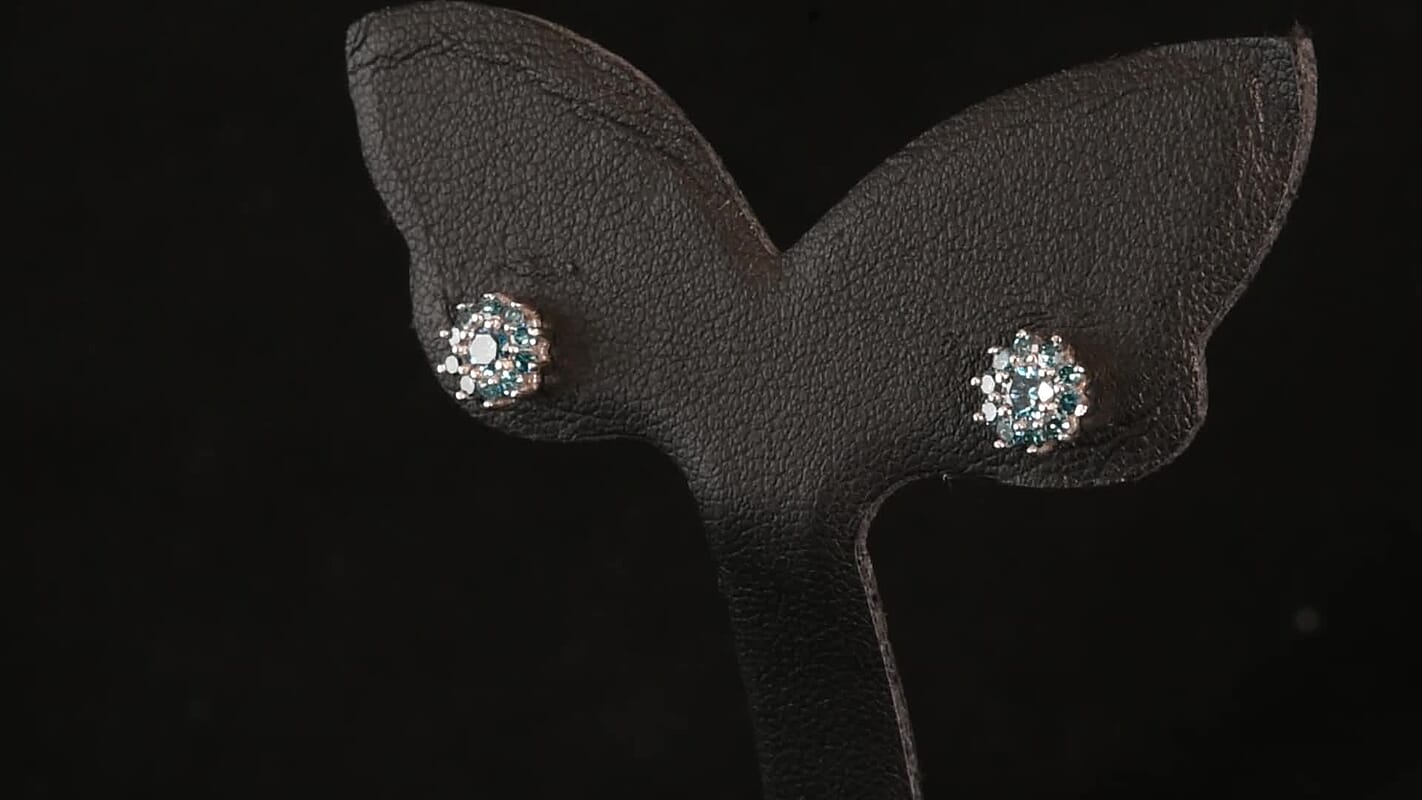 Luxuriant Lab Grown Blue Diamond (IR) SI 0.50 ctw Earrings in Rhodium Over Sterling Silver