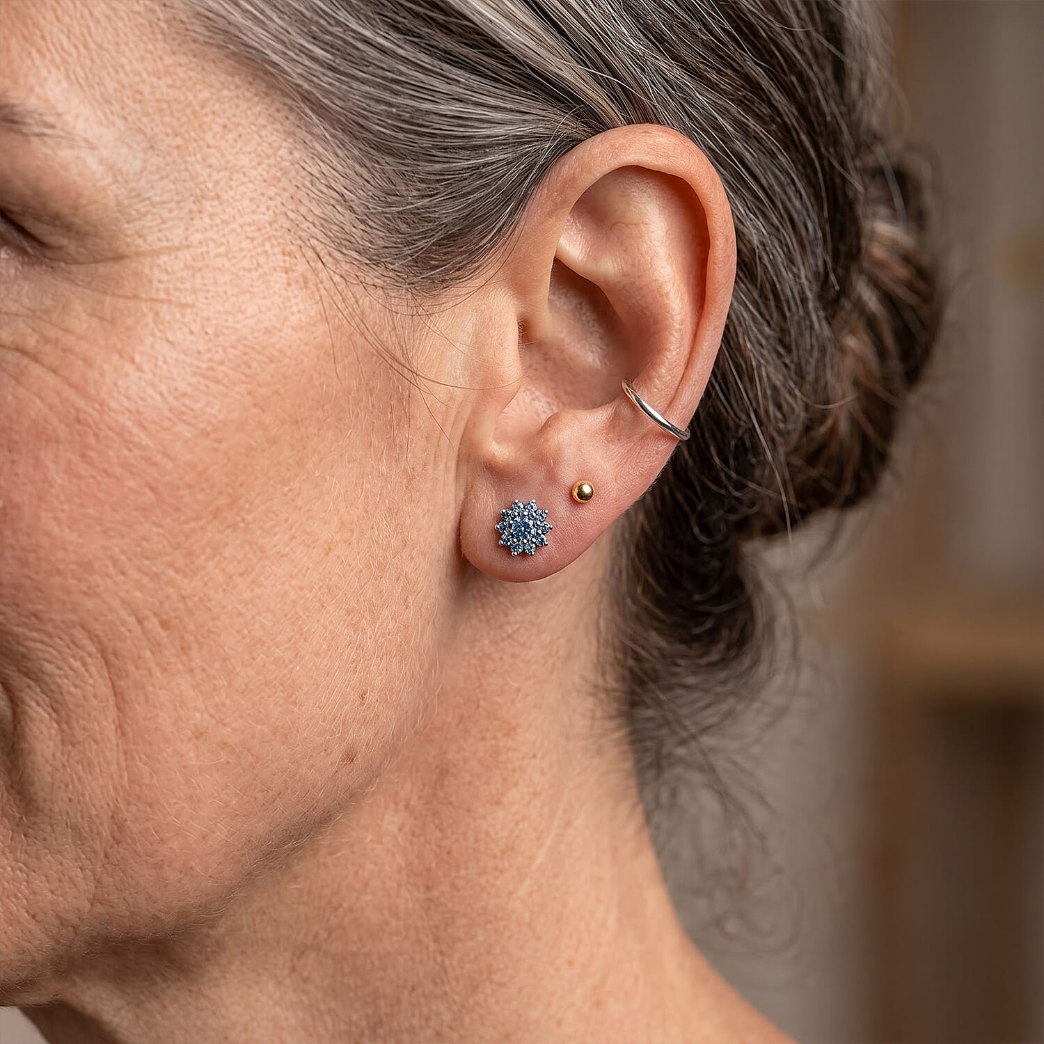 Luxuriant Lab Grown Blue Diamond (IR) SI 0.50 ctw Embrace Bloom Earrings in Rhodium Over Sterling Silver