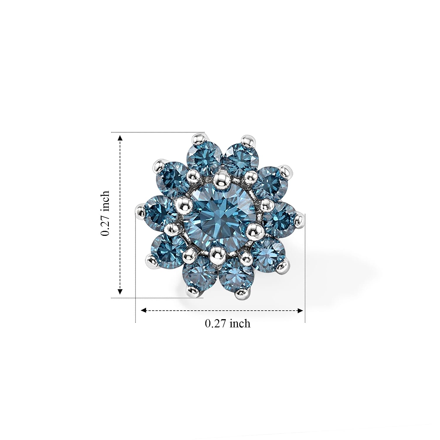 Luxuriant Lab Grown Blue Diamond (IR) SI 0.50 ctw Embrace Bloom Earrings in Rhodium Over Sterling Silver