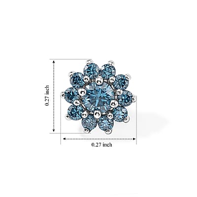 Luxuriant Lab Grown Blue Diamond (IR) SI 0.50 ctw Embrace Bloom Earrings in Rhodium Over Sterling Silver