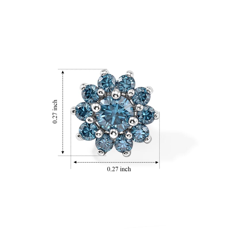 Luxuriant Lab Grown Blue Diamond (IR) SI 0.50 ctw Embrace Bloom Earrings in Rhodium Over Sterling Silver