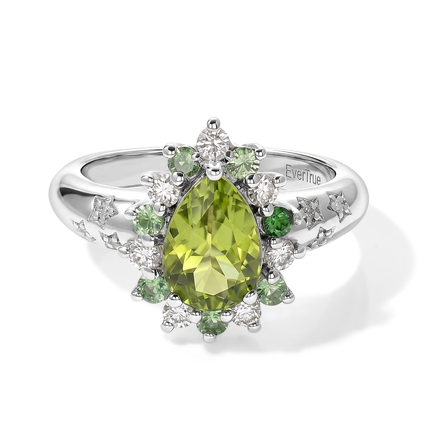 EverTrue Hebei Peridot and Multi Gemstone 2.00 ctw Ring in Platinum Bond (Size 5.0)