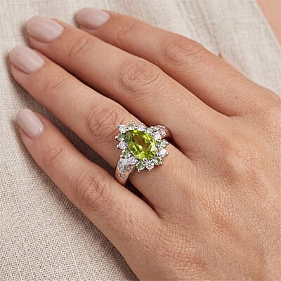 EverTrue Hebei Peridot and Multi Gemstone 2.00 ctw Ring in Platinum Bond (Size 5.0)