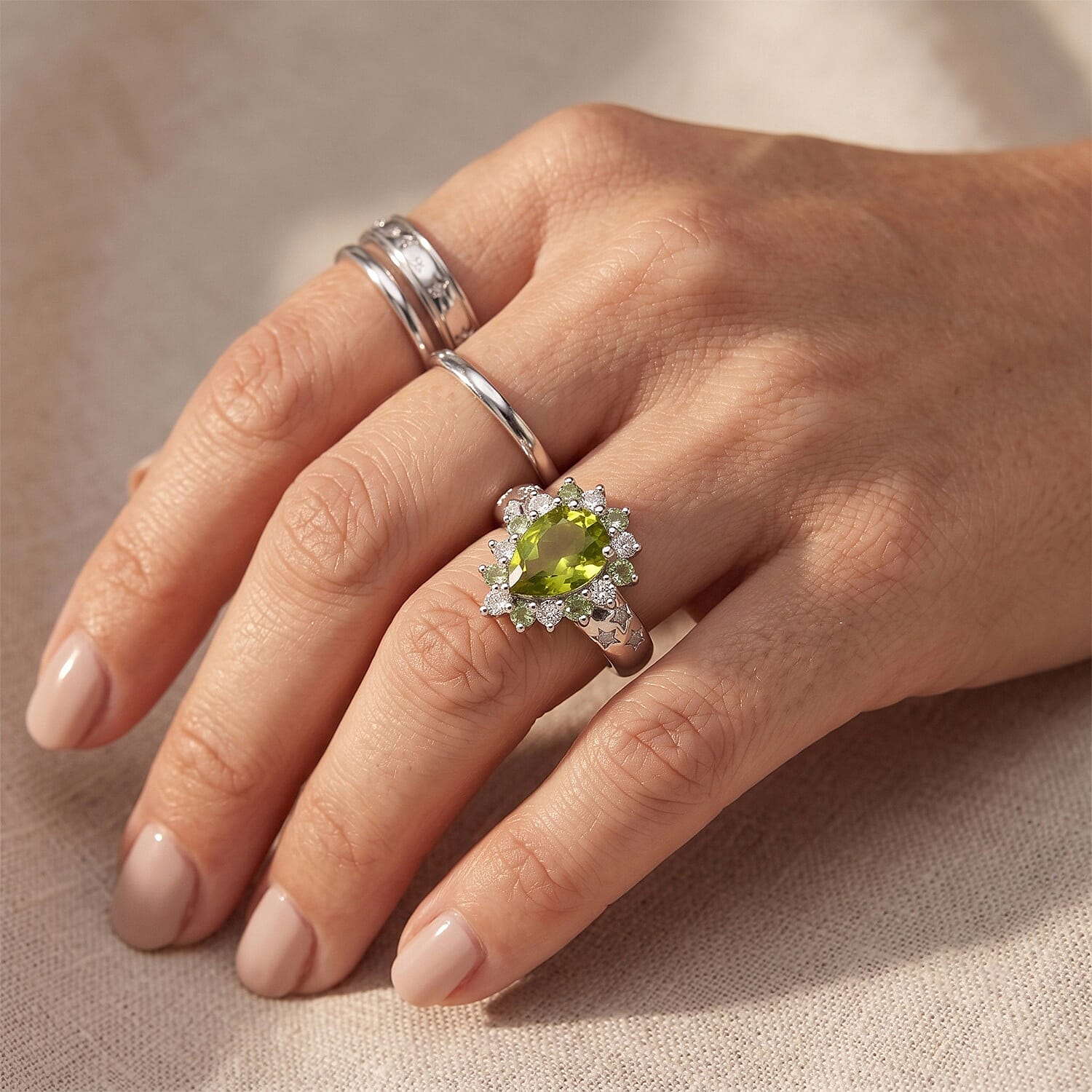 EverTrue Hebei Peridot and Multi Gemstone 2.00 ctw Ring in Platinum Bond (Size 5.0)