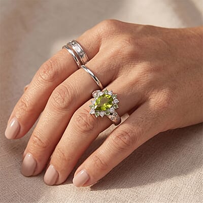 EverTrue Hebei Peridot and Multi Gemstone 2.00 ctw Ring in Platinum Bond (Size 5.0)