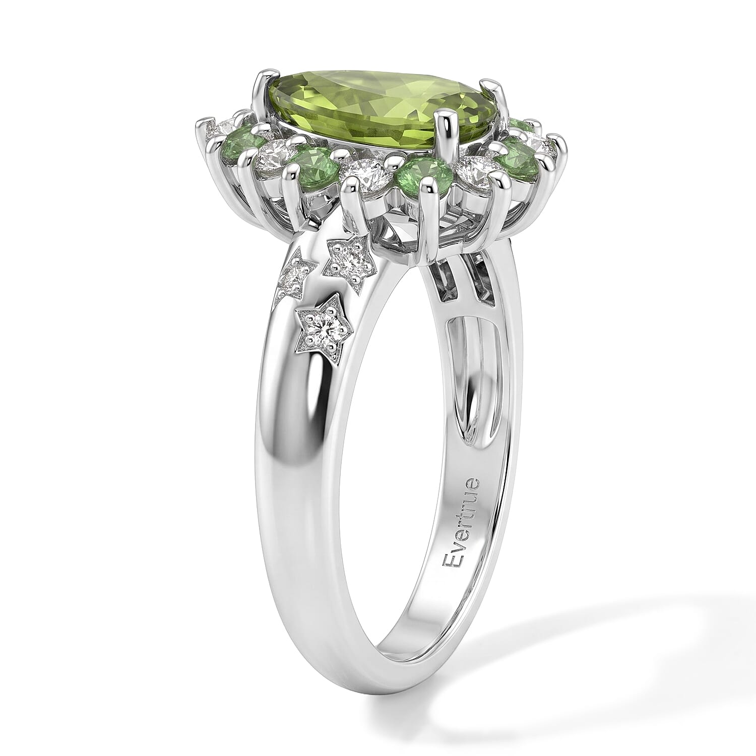 EverTrue Hebei Peridot and Multi Gemstone 2.00 ctw Ring in Platinum Bond (Size 5.0)