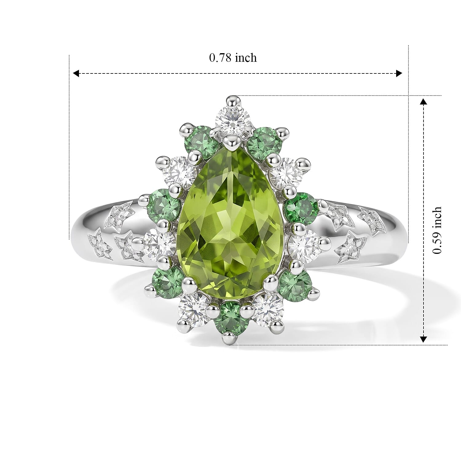 EverTrue Hebei Peridot and Multi Gemstone 2.00 ctw Ring in Platinum Bond (Size 5.0)