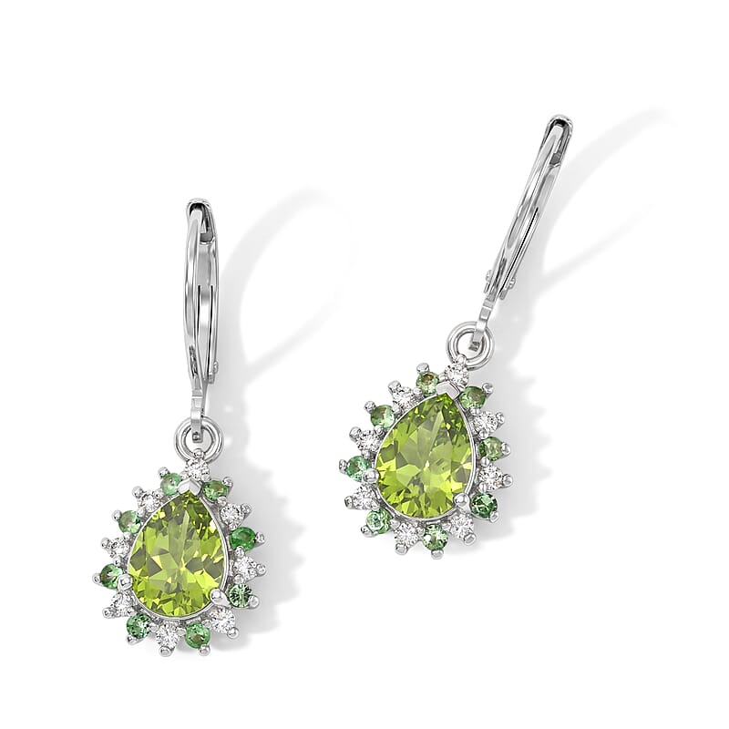 EverTrue Hebei Peridot and Multi Gemstone 2.80 ctw Earrings in Platinum Bond