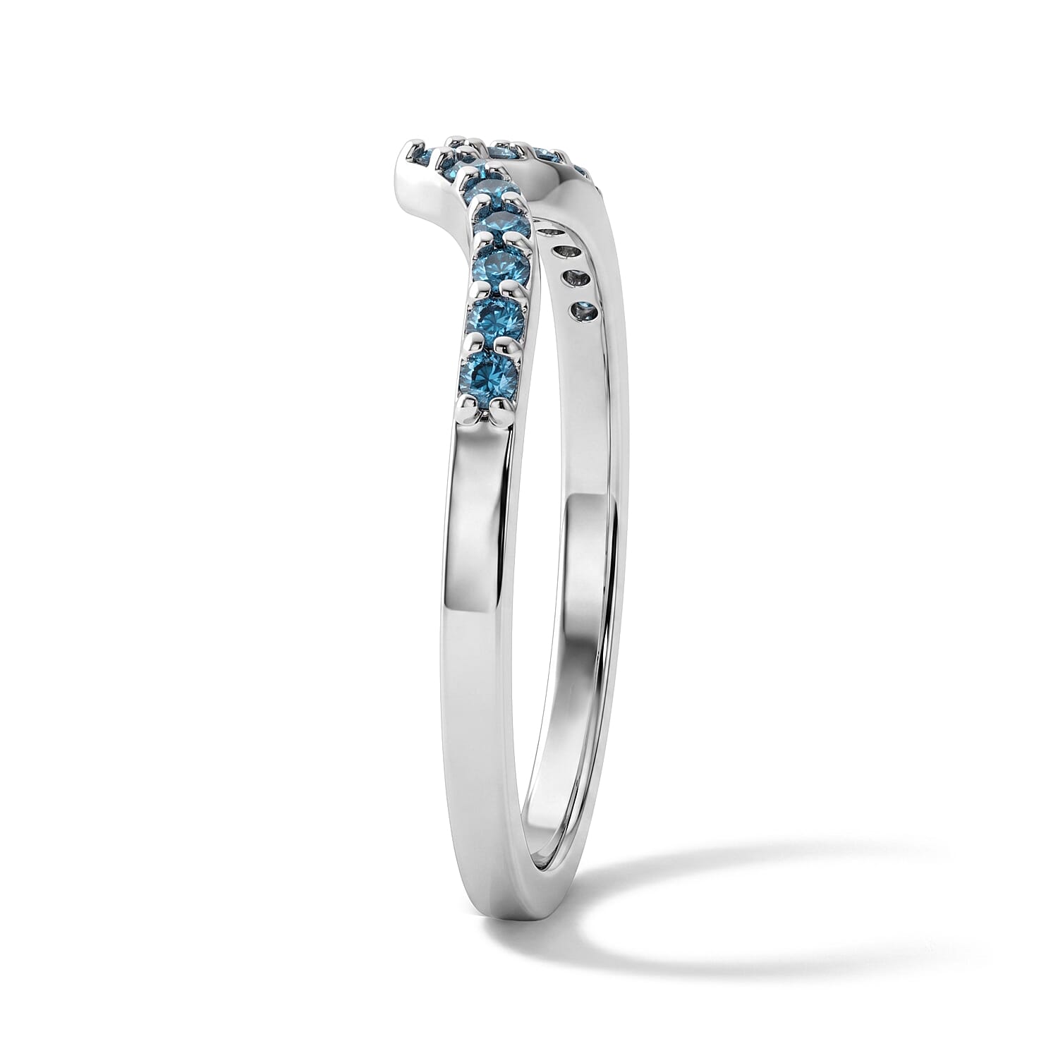 Luxuriant Lab Grown Blue Diamond (IR) SI 0.25 ctw Embrace of Wishes Ring in Rhodium Over Sterling Silver (Size 6.0)