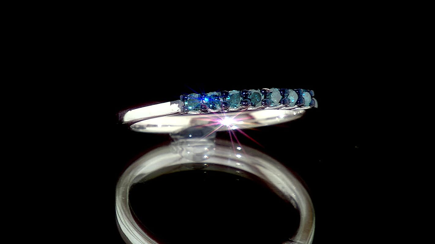 D''Joy Blue Diamond 0.20 ctw Band Ring in Rhodium Over Sterling Silver (Size 10.0)