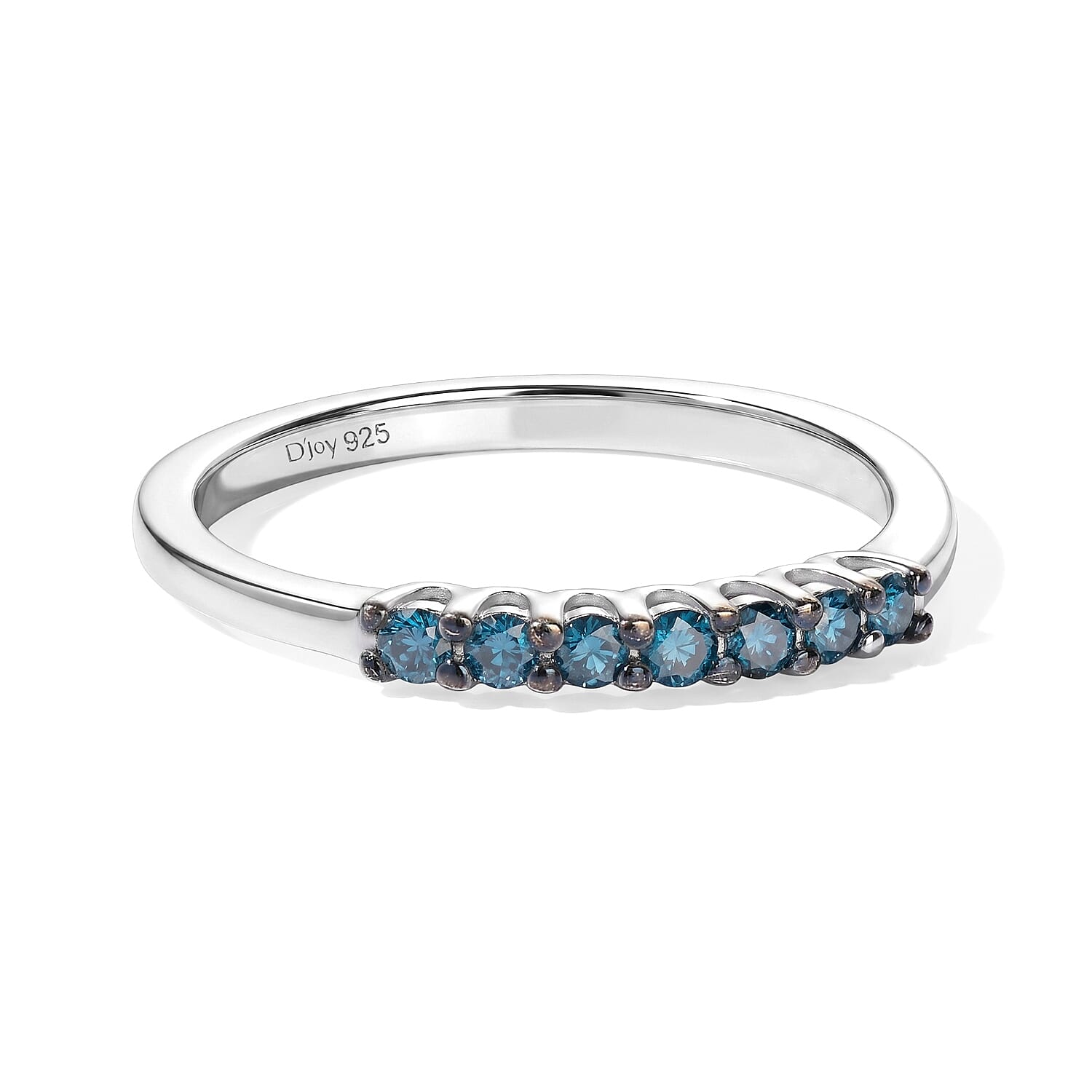 D'Joy Blue Diamond 0.20 ctw Eternal Spark Band Ring in Rhodium Over Sterling Silver (Size 6.0)