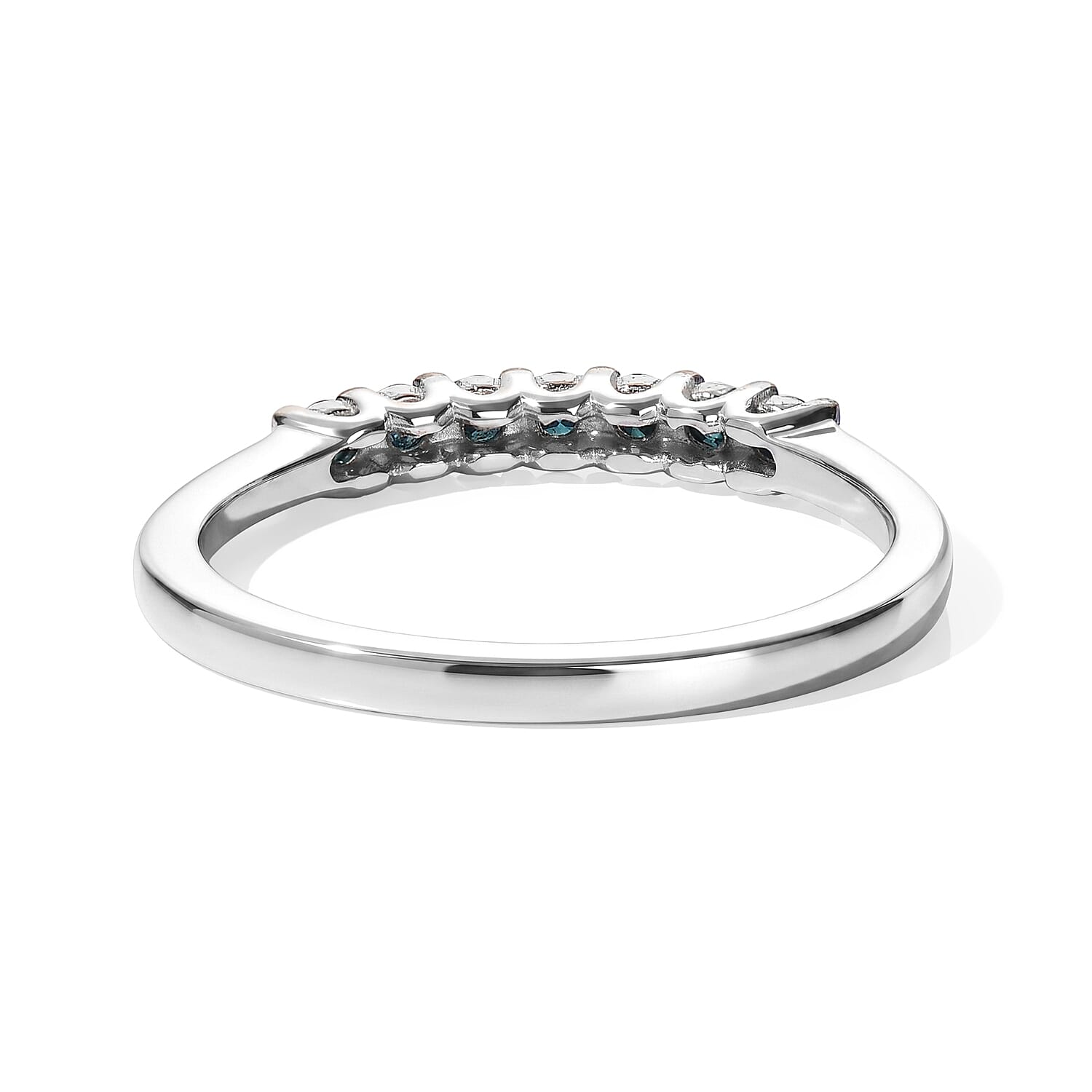 D'Joy Blue Diamond 0.20 ctw Eternal Spark Band Ring in Rhodium Over Sterling Silver (Size 6.0)