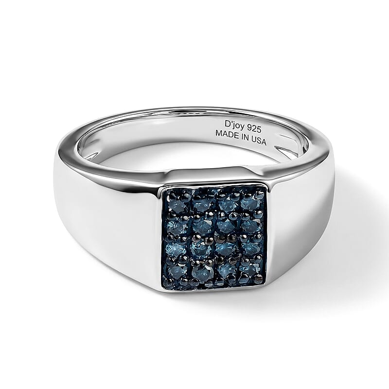 D'Joy Blue Diamond 0.50 ctw Men's Ring in Rhodium Over Sterling Silver (Size 10.0)