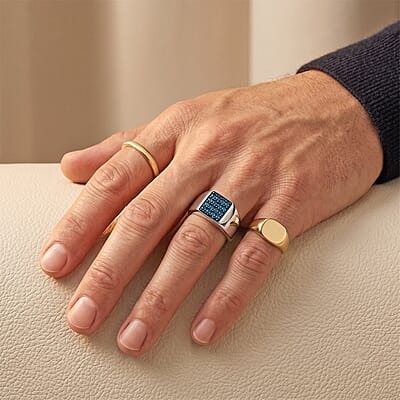 D'Joy Blue Diamond 0.50 ctw Men's Ring in Rhodium Over Sterling Silver (Size 10.0)