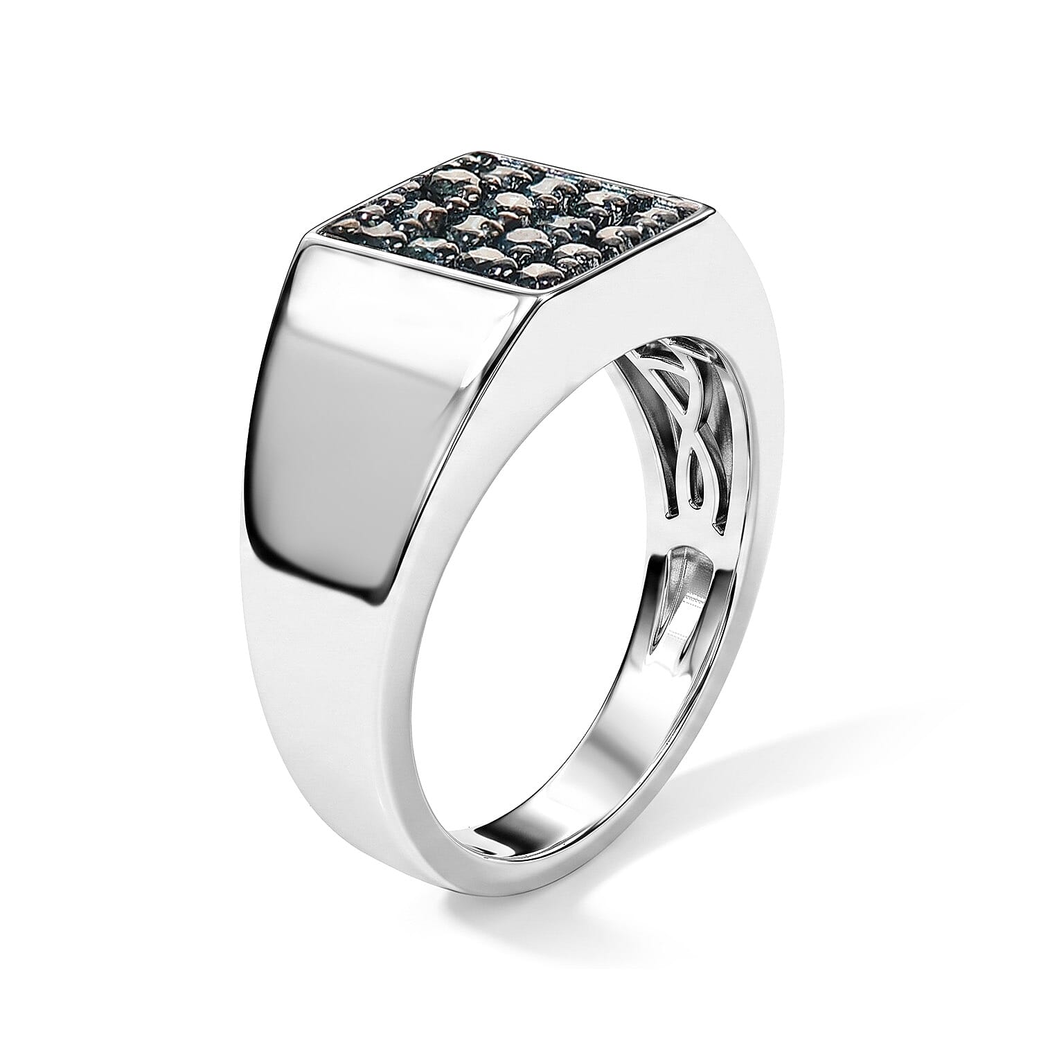 D'Joy Blue Diamond 0.50 ctw Men's Ring in Rhodium Over Sterling Silver (Size 10.0)