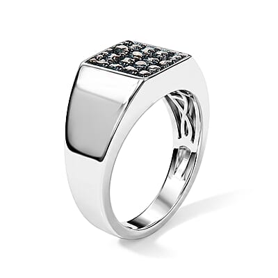 D'Joy Blue Diamond 0.50 ctw Men's Ring in Rhodium Over Sterling Silver (Size 10.0)