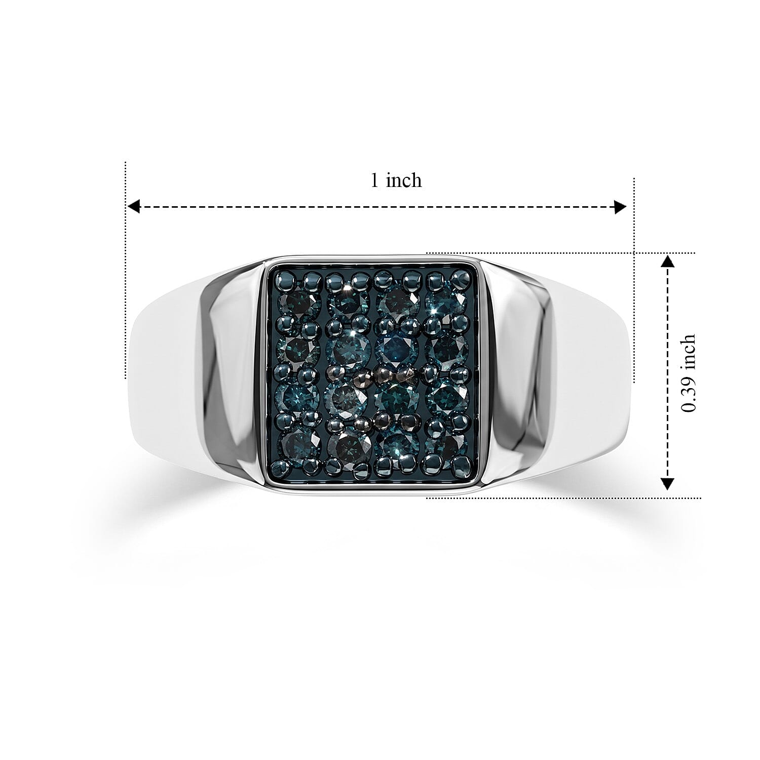 D'Joy Blue Diamond 0.50 ctw Men's Ring in Rhodium Over Sterling Silver (Size 10.0)