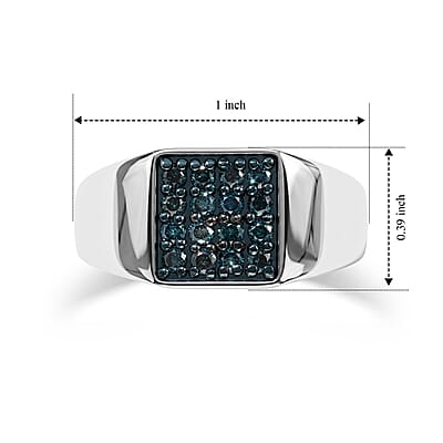 D'Joy Blue Diamond 0.50 ctw Men's Ring in Rhodium Over Sterling Silver (Size 10.0)