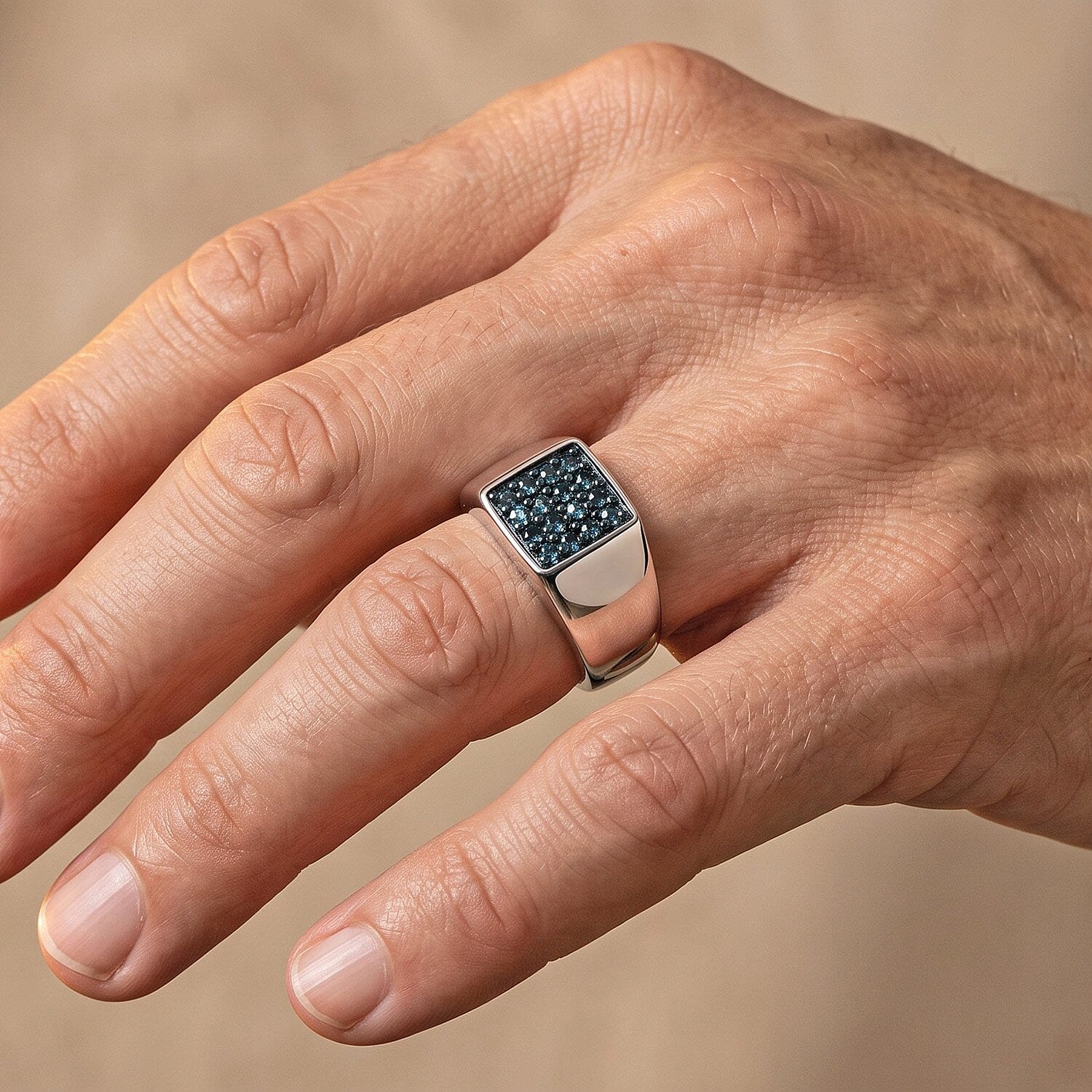 D'Joy Blue Diamond 0.50 ctw Men's Ring in Rhodium Over Sterling Silver (Size 9.0)