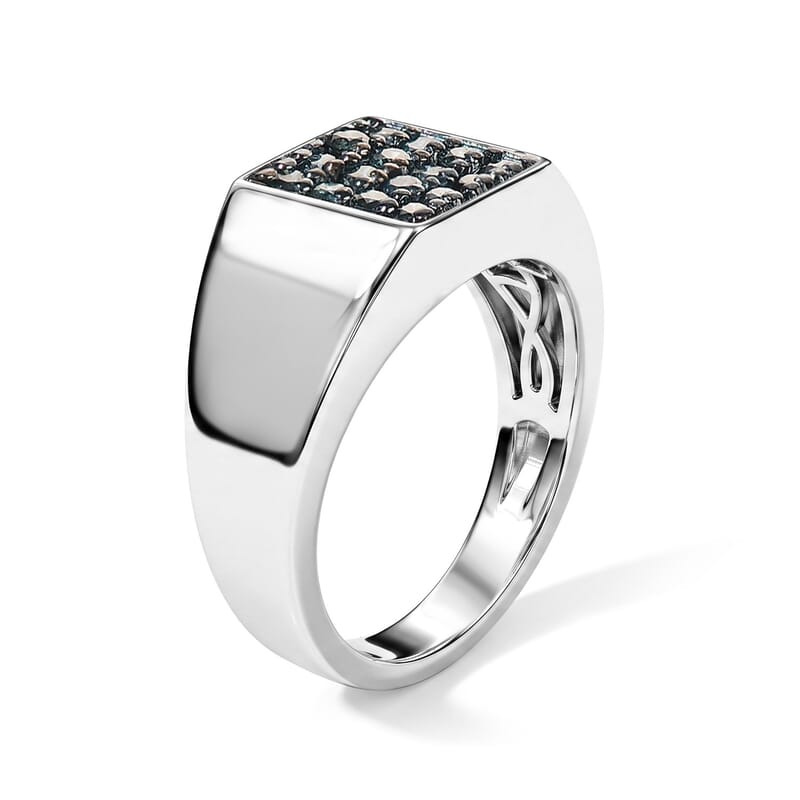 D'Joy Blue Diamond 0.50 ctw Men's Ring in Rhodium Over Sterling Silver (Size 9.0)
