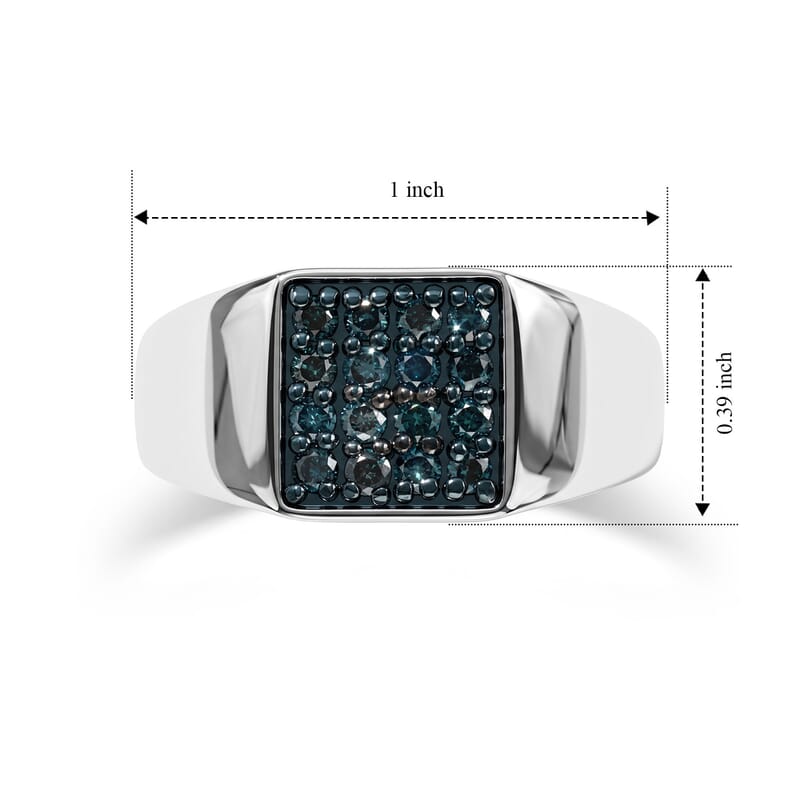 D'Joy Blue Diamond 0.50 ctw Men's Ring in Rhodium Over Sterling Silver (Size 9.0)