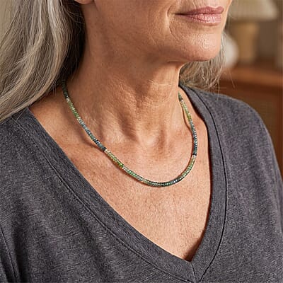 D'Joy Premium Kornerupine 52.00 ctw Necklace (18-20 Inches) in Rhodium Over Sterling Silver