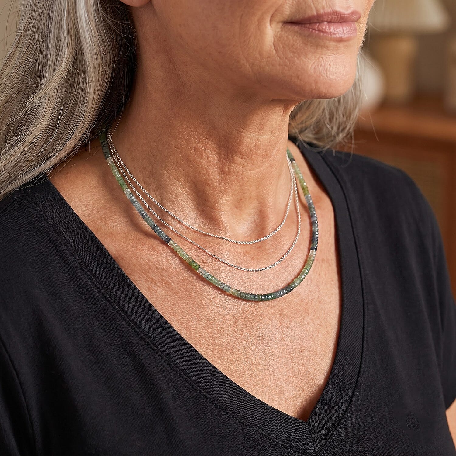 D'Joy Premium Kornerupine 52.00 ctw Necklace (18-20 Inches) in Rhodium Over Sterling Silver