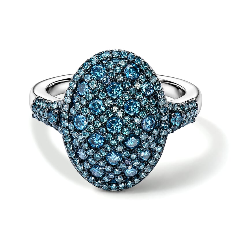 Luxuriant Lab Grown Blue Diamond (IR) SI 1.15 ctw Royal Lattice Elegance Ring in Rhodium Over Sterling Silver (Size 10.0)