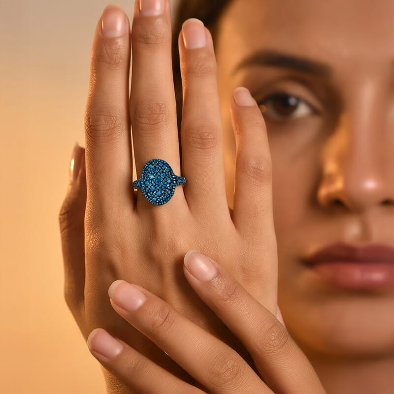 Luxuriant Lab Grown Blue Diamond (IR) SI 1.15 ctw Royal Lattice Elegance Ring in Rhodium Over Sterling Silver (Size 10.0)