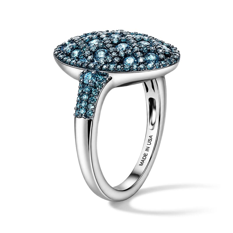 Luxuriant Lab Grown Blue Diamond (IR) SI 1.15 ctw Royal Lattice Elegance Ring in Rhodium Over Sterling Silver (Size 10.0)