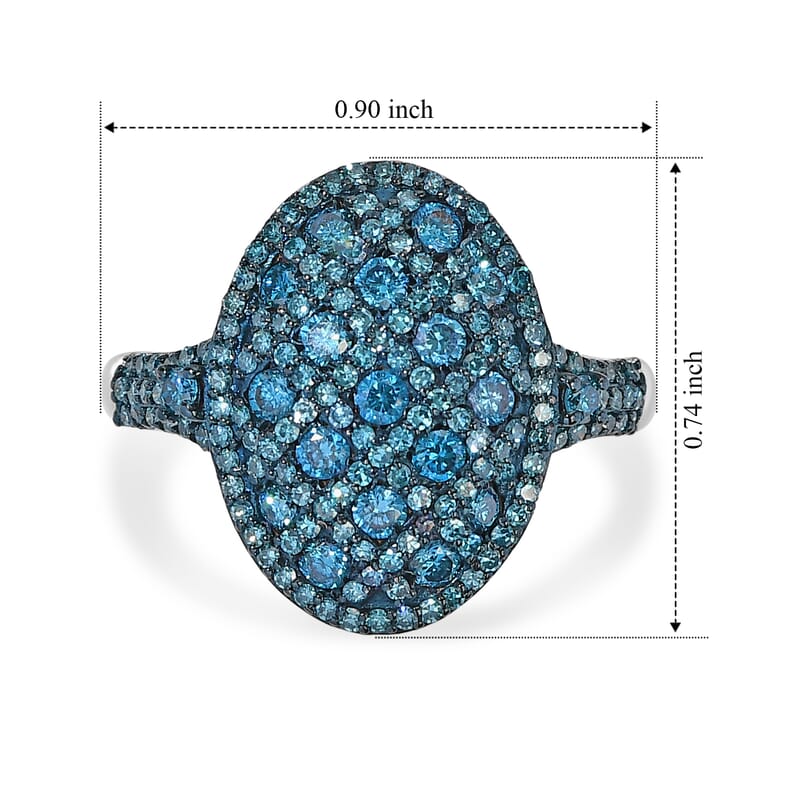 Luxuriant Lab Grown Blue Diamond (IR) SI 1.15 ctw Royal Lattice Elegance Ring in Rhodium Over Sterling Silver (Size 10.0)