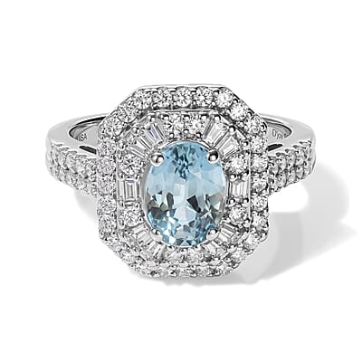 D'Joy Premium Cambodian Blue Zircon and Moissanite 2.80 ctw Ring in Rhodium Over Sterling Silver (Size 6.0)