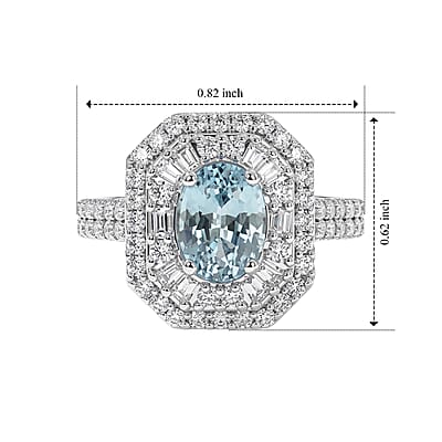 D'Joy Premium Cambodian Blue Zircon and Moissanite 2.80 ctw Ring in Rhodium Over Sterling Silver (Size 6.0)