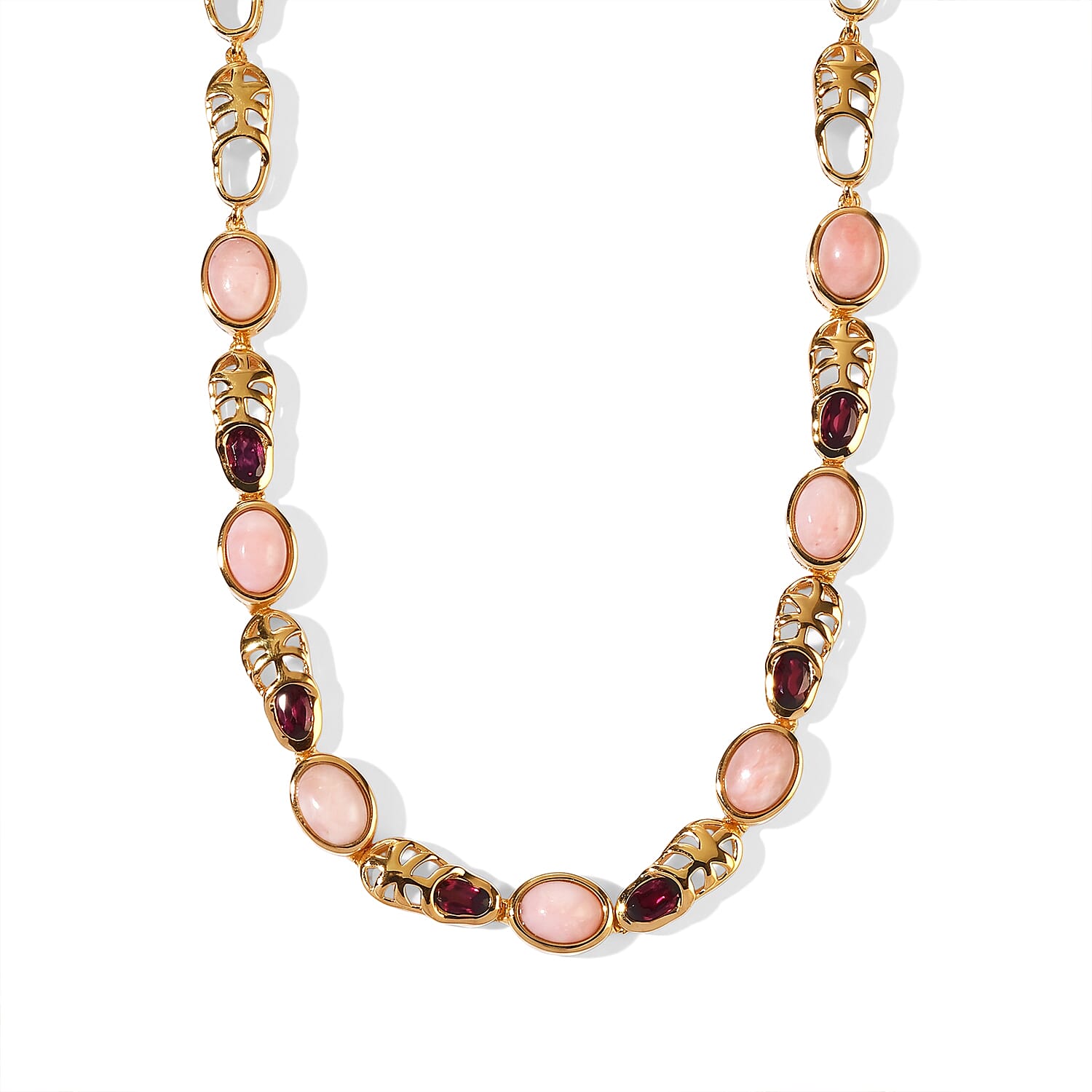 EverTrue Oregon Sunrise Peach Opal and Orissa Rhodolite Garnet 6.20 ctw Necklace (18 Inches) in 18K YG Plated
