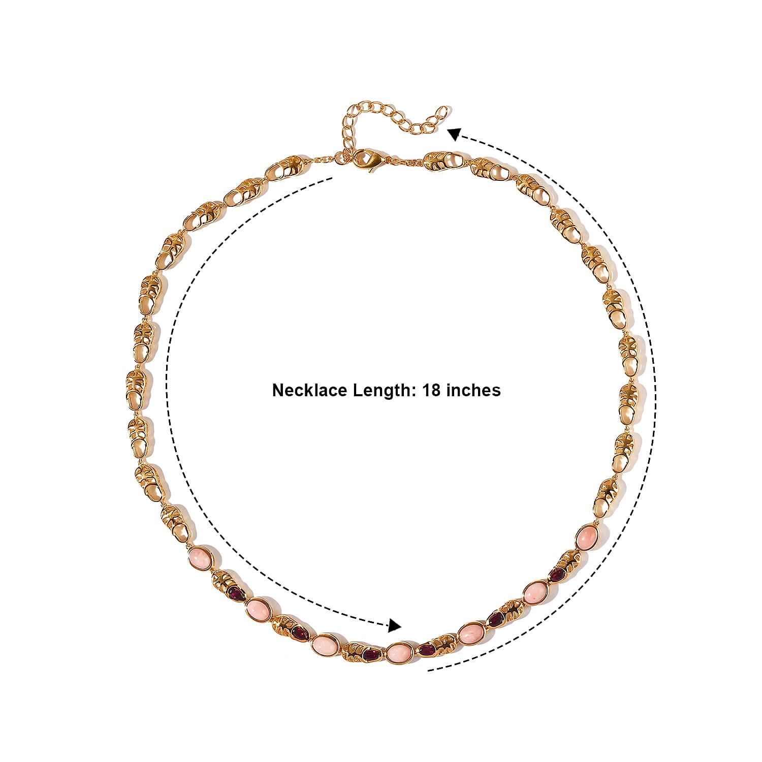 EverTrue Oregon Sunrise Peach Opal and Orissa Rhodolite Garnet 6.20 ctw Necklace (18 Inches) in 18K YG Plated