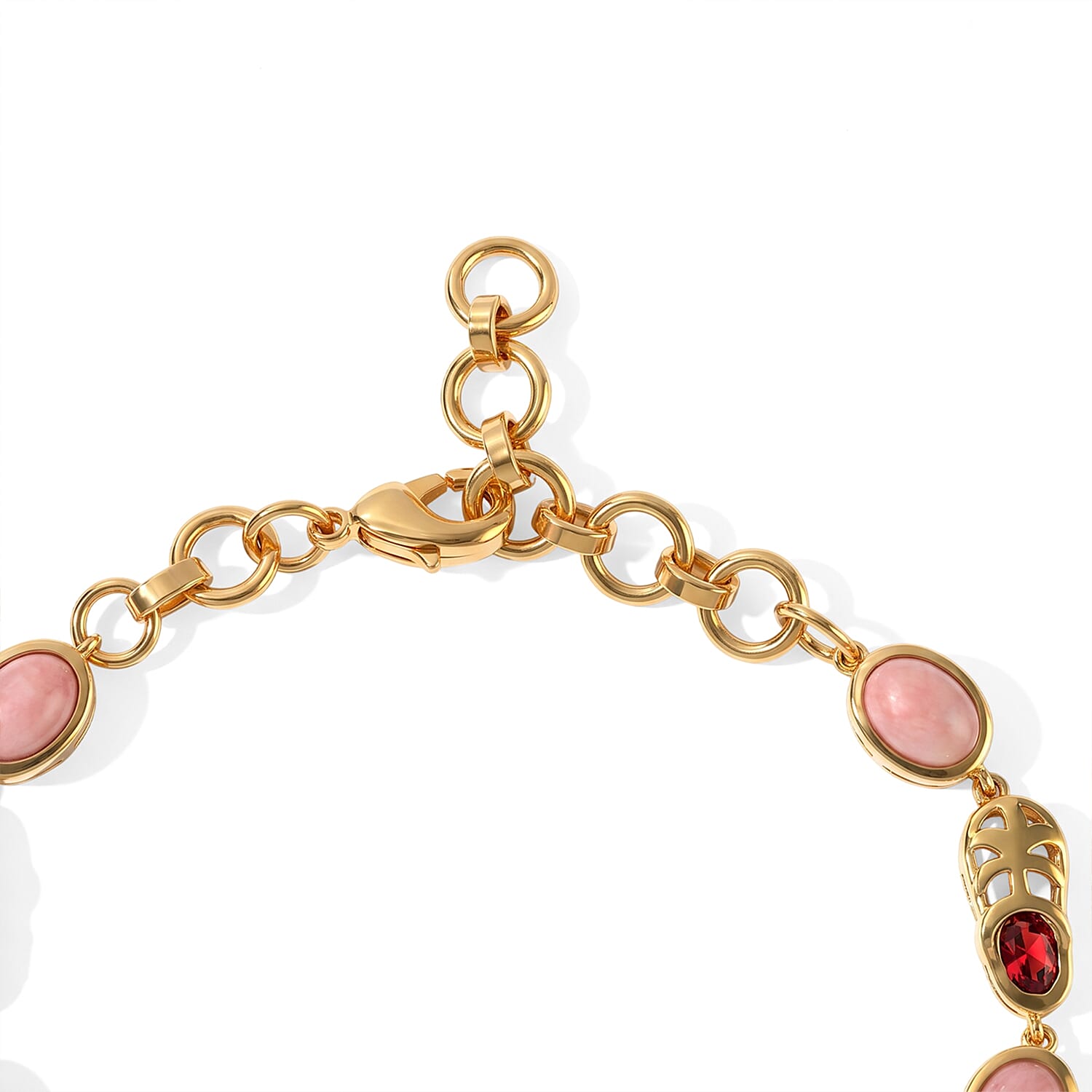 EverTrue Oregon Sunrise Peach Opal and Orissa Rhodolite Garnet 4.90 ctw Motif Linked Bracelet in 18K YG Plated (6.50-8.0In)