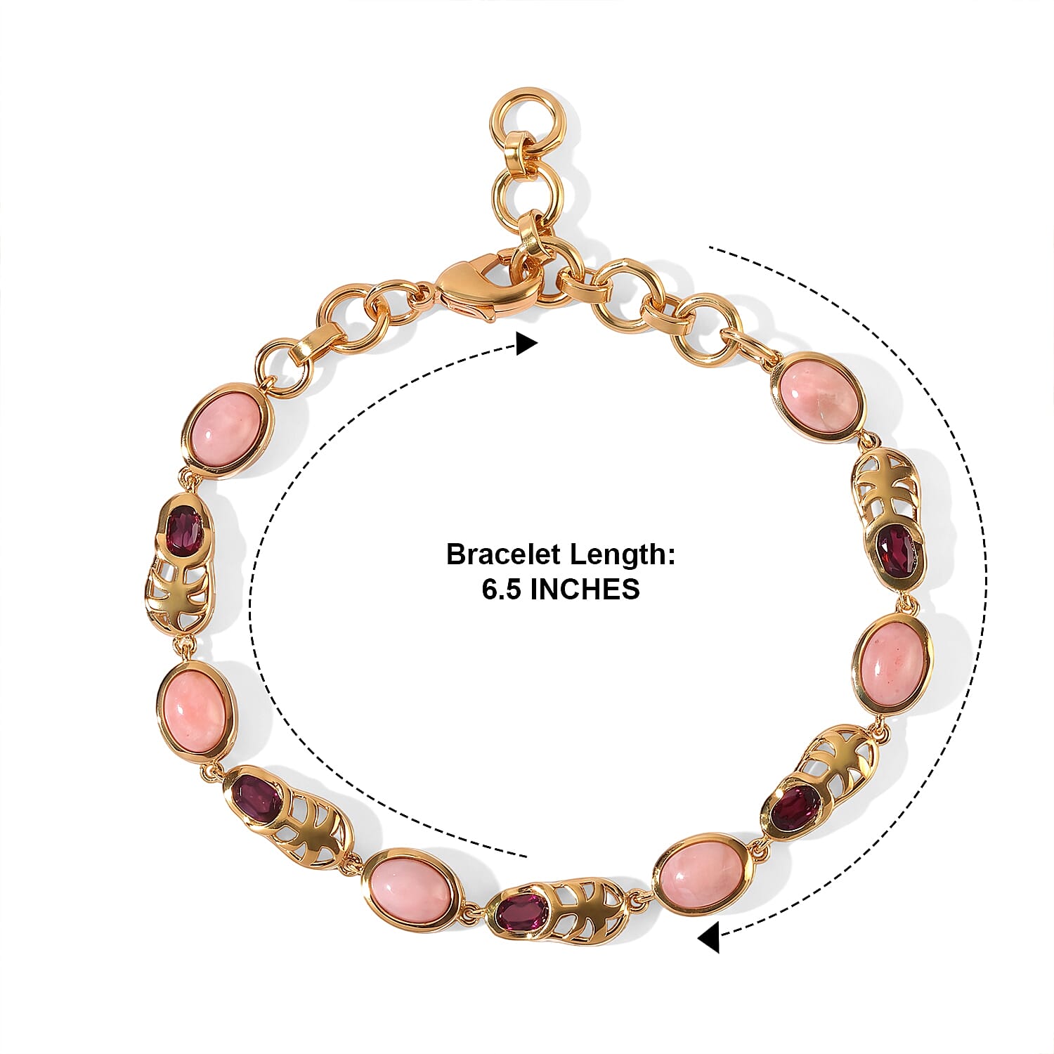 EverTrue Oregon Sunrise Peach Opal and Orissa Rhodolite Garnet 4.90 ctw Motif Linked Bracelet in 18K YG Plated (6.50-8.0In)