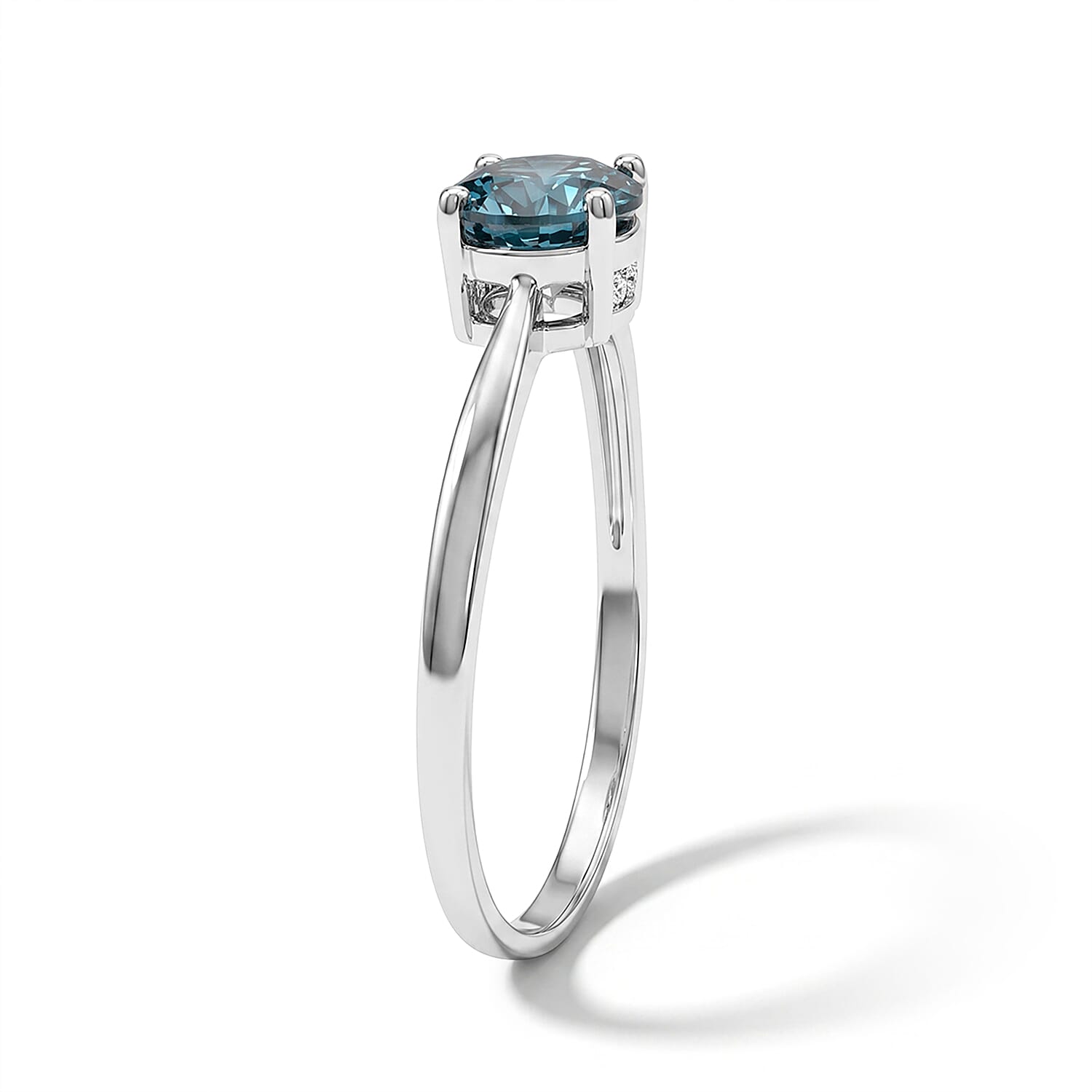 Simulated Blue Diamond Solitaire Ring in Sterling Silver (Size 7.0)