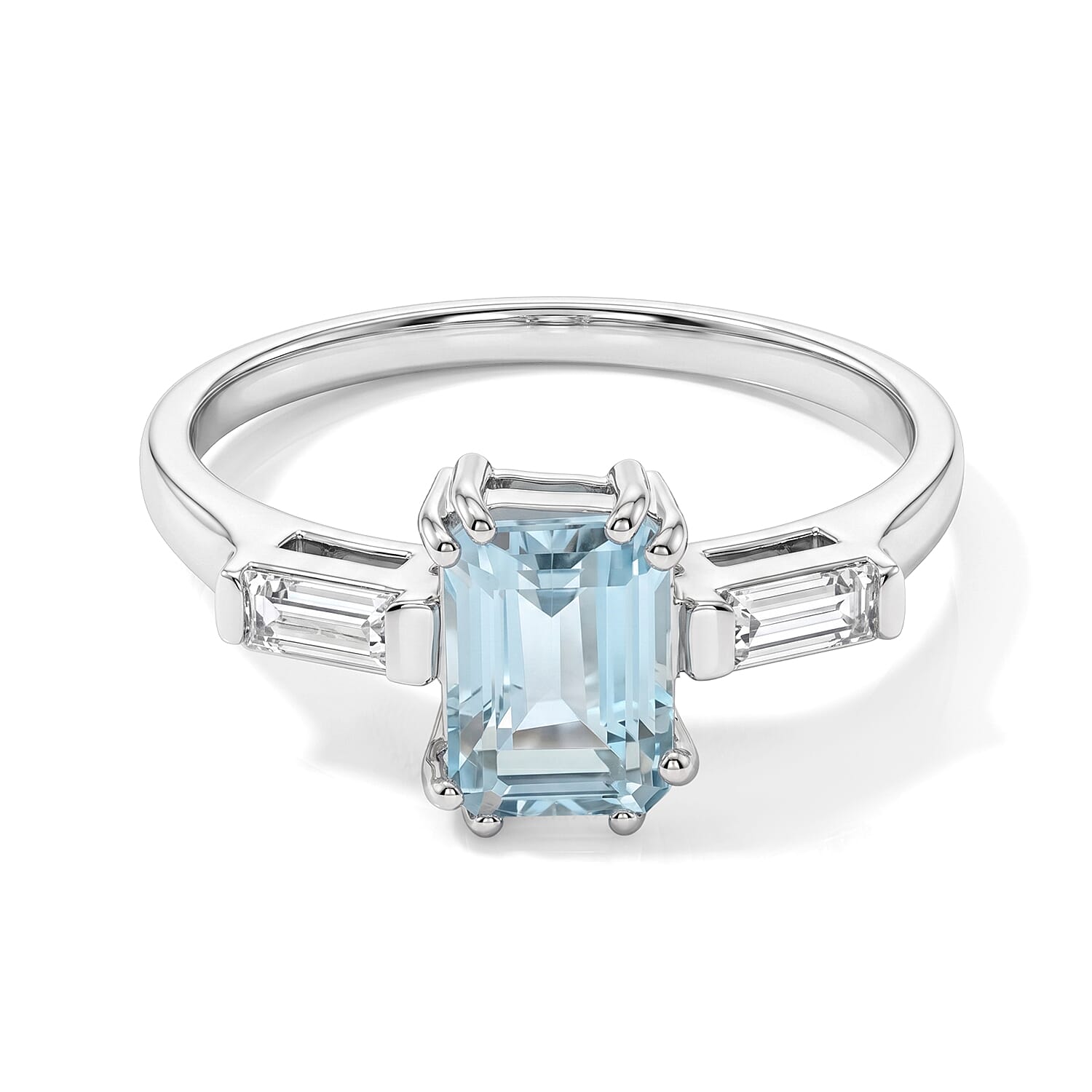 Simulated Blue and White Diamond Ring in Sterling Silver (Size 7.0)
