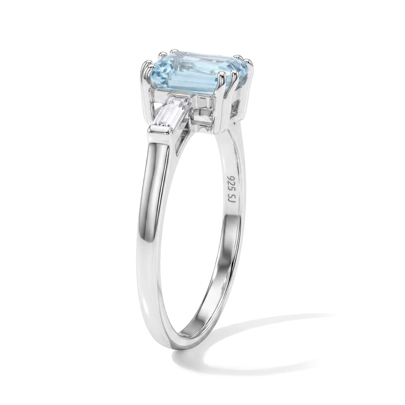 Simulated Blue and White Diamond Ring in Sterling Silver (Size 7.0)