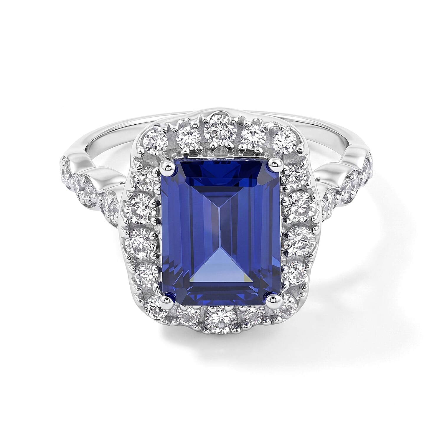 Simulated Blue and White Diamond Ring in Sterling Silver (Size 5.0)