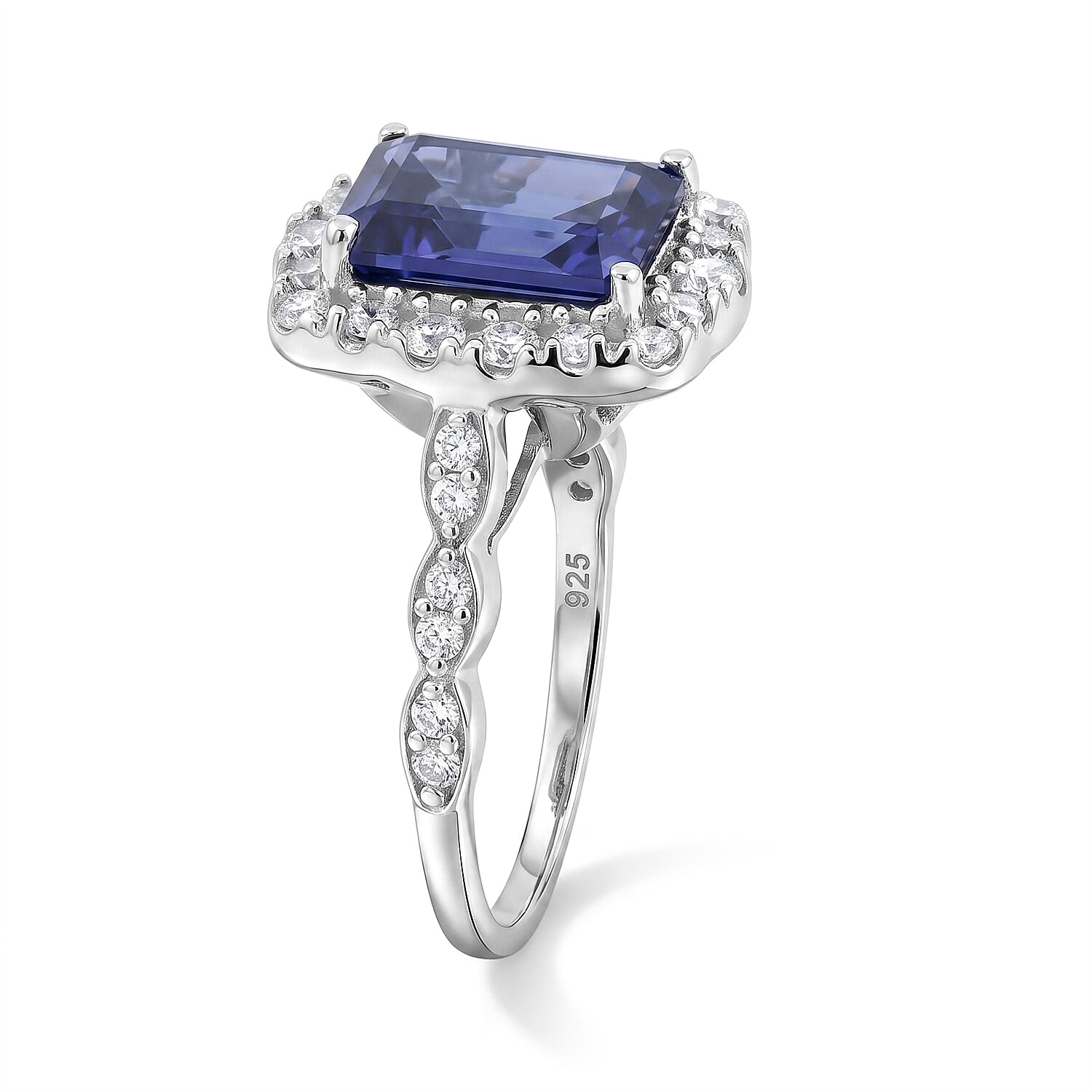 Simulated Blue and White Diamond Ring in Sterling Silver (Size 5.0)
