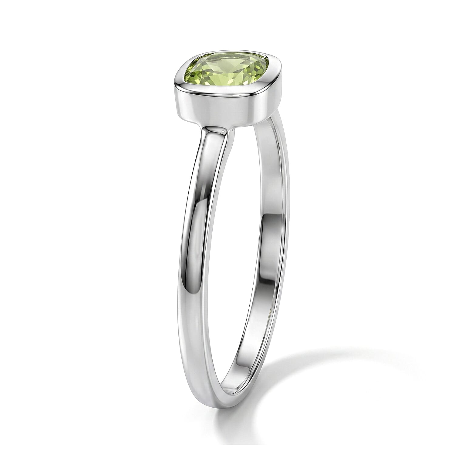 Simulated Green Diamond Solitaire Ring in Sterling Silver (Size 7.0)
