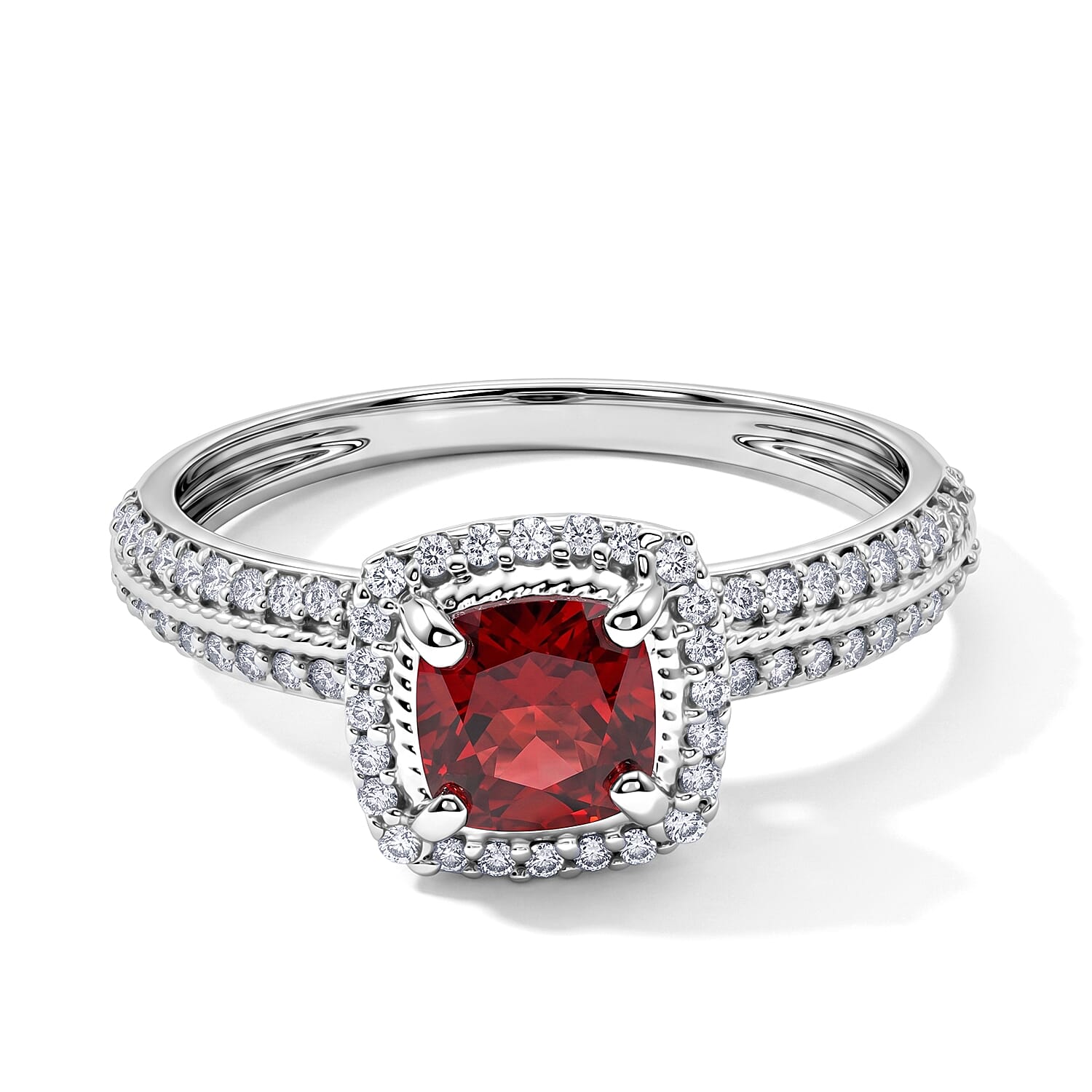 Simulated Red and White Diamond Ring in Sterling Silver (Size 7.0)