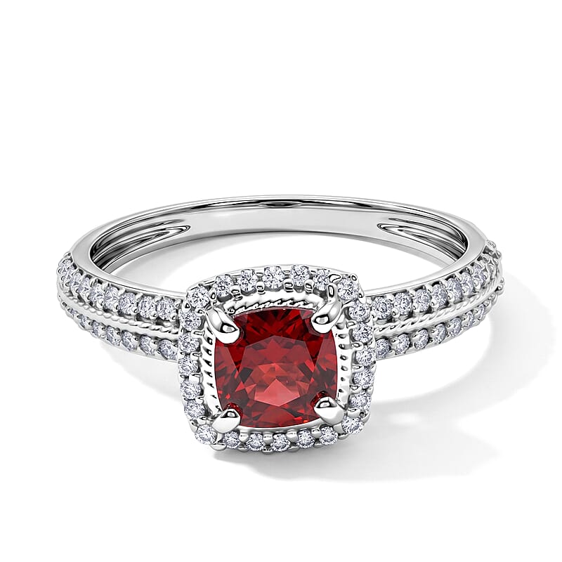 Simulated Red and White Diamond Ring in Sterling Silver (Size 7.0)