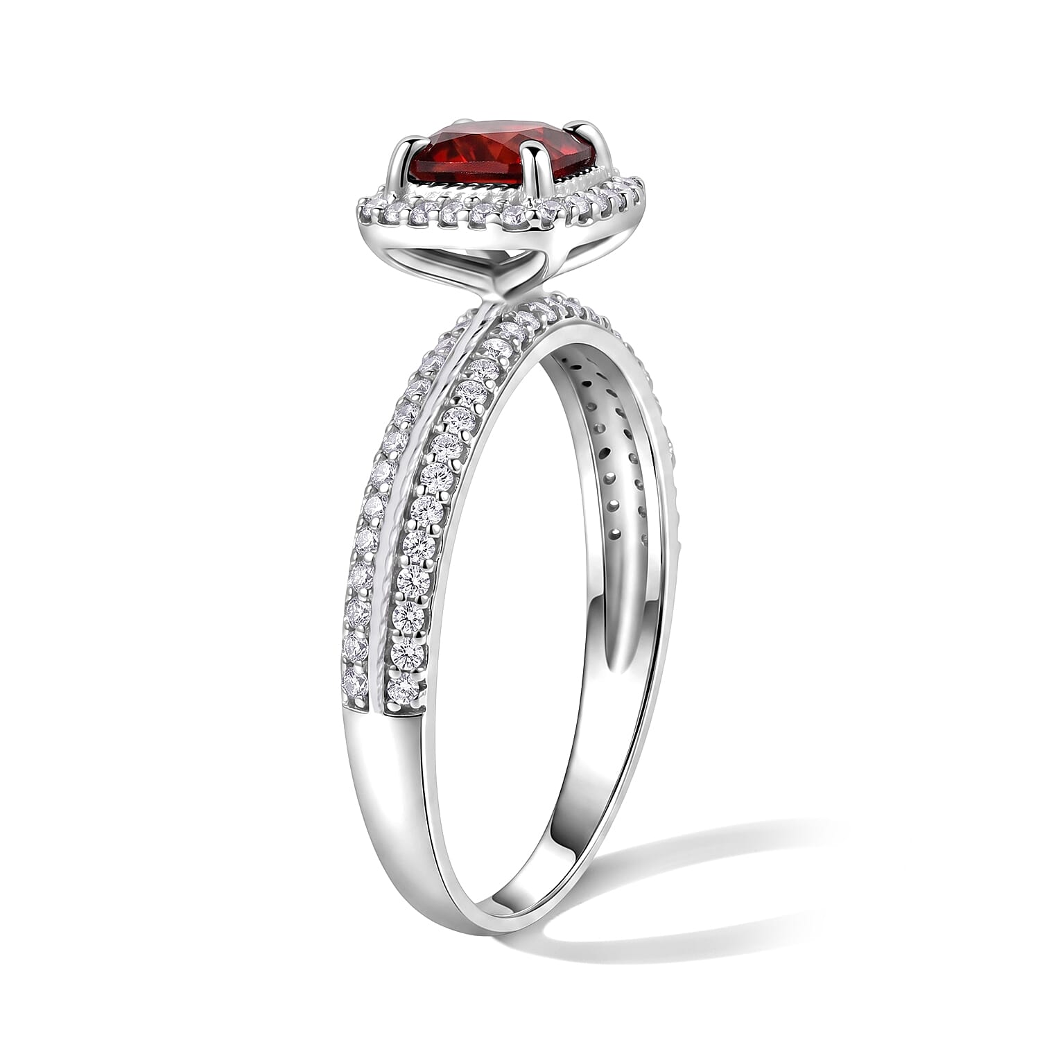 Simulated Red and White Diamond Ring in Sterling Silver (Size 7.0)