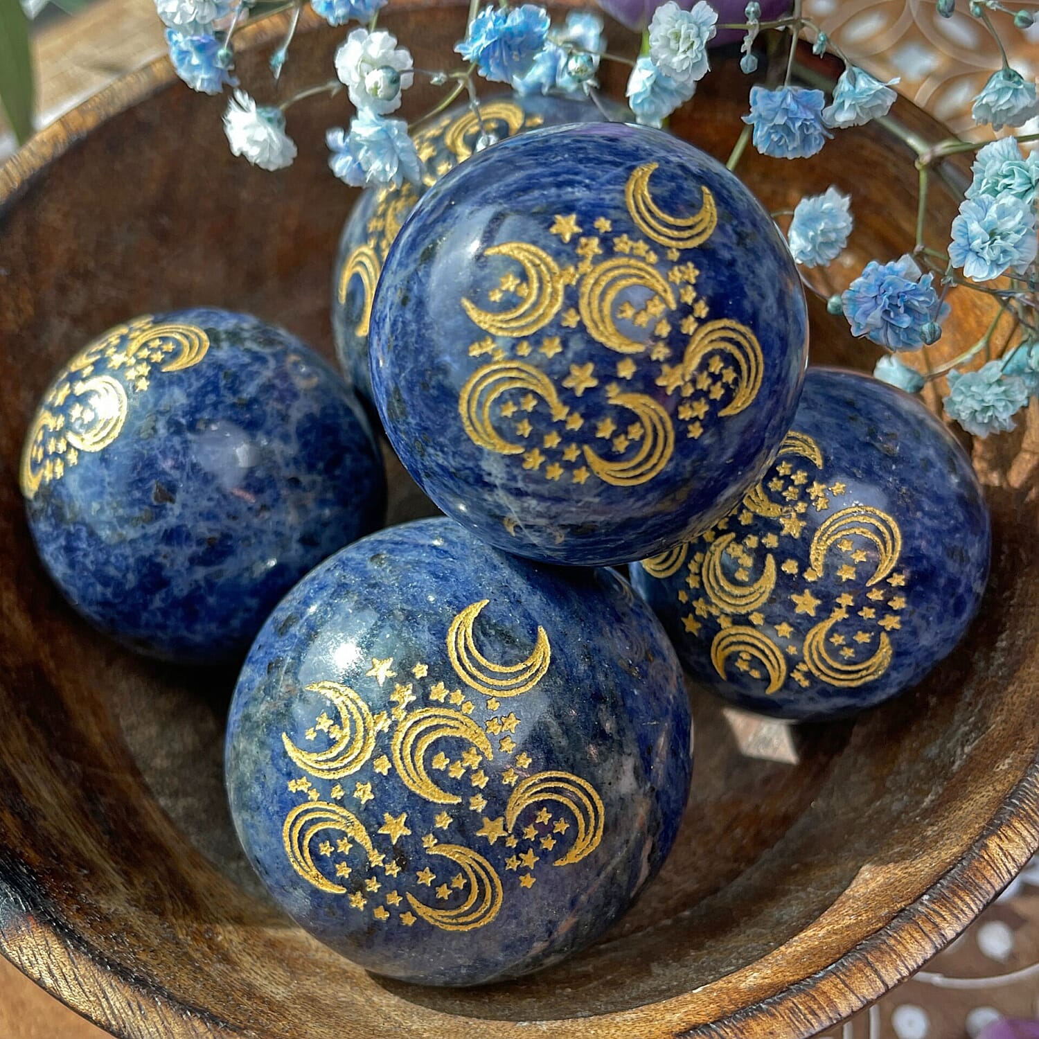 Moon and Stars Engraved Sodalite Sphere 1100ctw