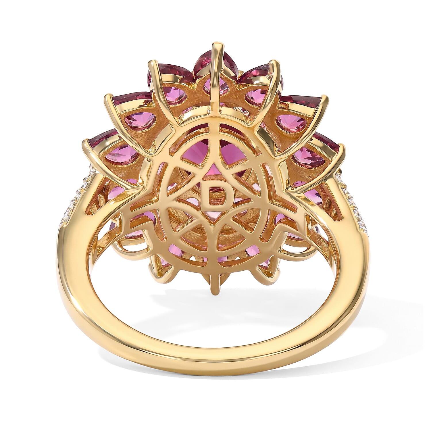 D'Joy Premium Radiant Ember Garnet and Multi Gemstone 4.90 ctw Radiant Star Bloom Ring in 18K Vermeil Yellow Gold Over Sterling Silver (Size 10.0)